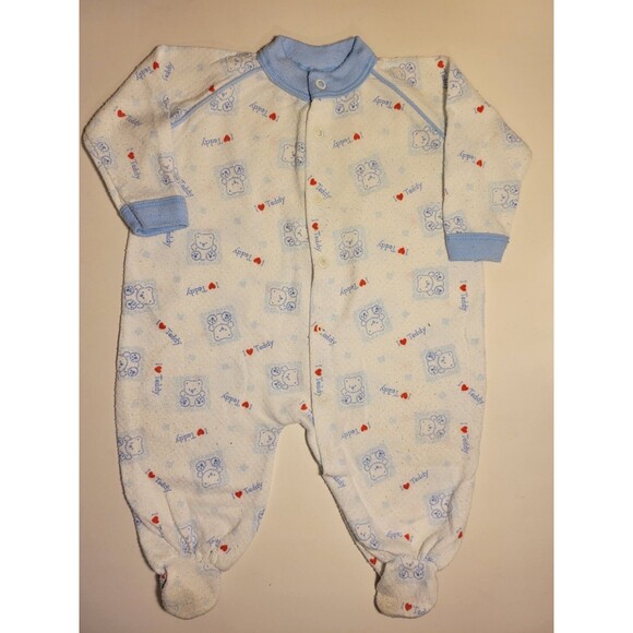 Royal Heir Baby Teddy Bear Sleeper White Large Blue Red Snaps Footies Pajama USA - Picture 2 of 16